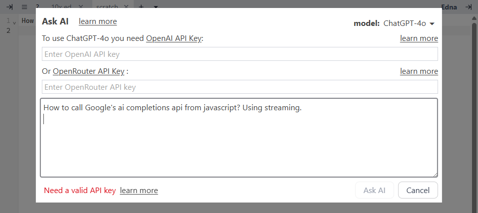 Ask AI enter key