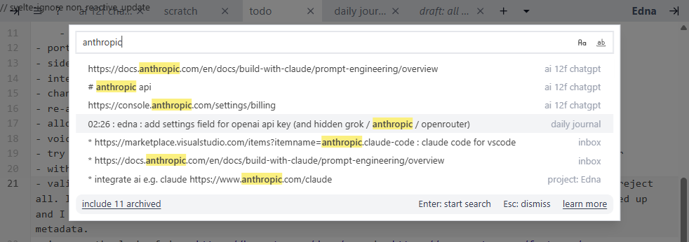 Search in notes
